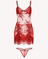Alluring Black Sheer Lace Chemise & Thong Set