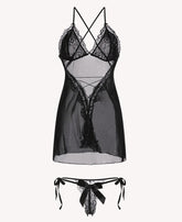 Seductive Black Sheer Mesh Lace Babydoll & Tie-Side Thong Set