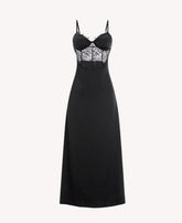 Elegant Black Satin Maxi Slip Dress with Lace Corset Bodice