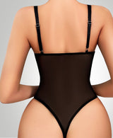 Alluring Black Sheer Mesh Halter Bodysuit with Bow Detail