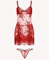 Alluring Black Sheer Lace Chemise & Thong Set