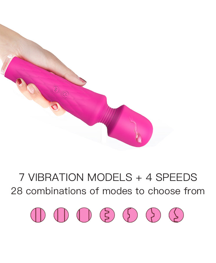 Vivid Fuchsia Retractable Wand Vibrator – Textured Silicone Thrusting Toy with Multi-Speed Vibration