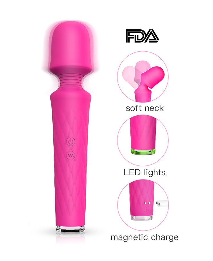 Vivid Fuchsia Retractable Wand Vibrator – Textured Silicone Thrusting Toy with Multi-Speed Vibration