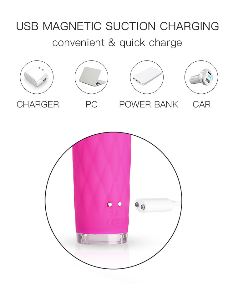 Vivid Fuchsia Retractable Wand Vibrator – Textured Silicone Thrusting Toy with Multi-Speed Vibration